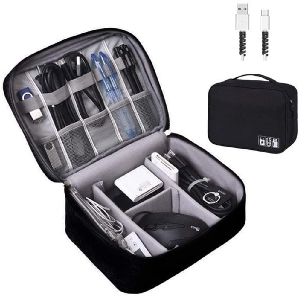 Electronics Organizer, Electronic Accessories Bag (Two-Layer-Black)